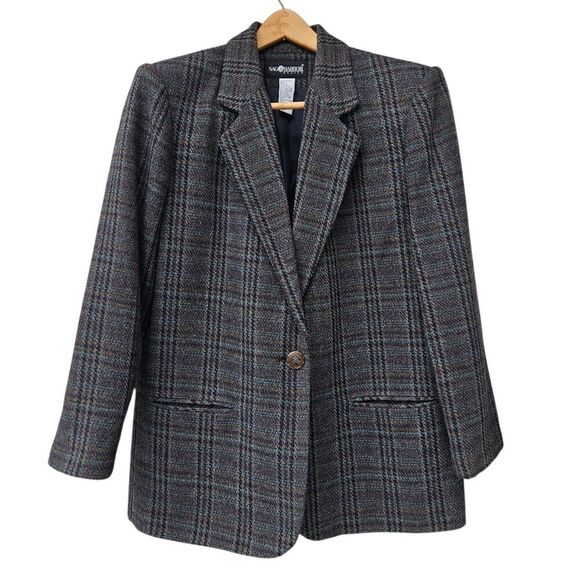 Sag Harbor Jackets & Blazers - Vintage Sag Harbor Tartan Plaid Wool Blend Blazer Size 14 Petite One Button